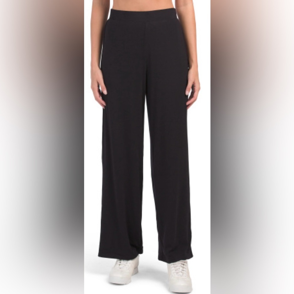 Magaschoni Micro-Modal Black Wide-Leg, Pull-on Pants, Size L